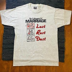 vintage single stitch heather gray graphic tee- 3 stages of marriage size m
